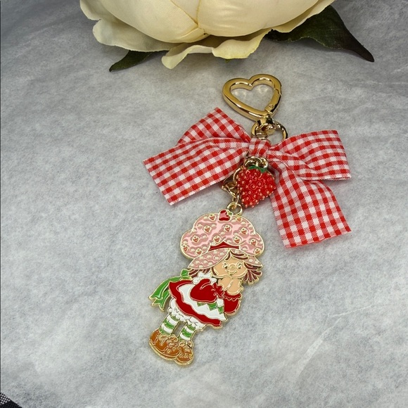 Strawberry Shortcake Accessories - Strawberry Character Keychain with Gingham Bow